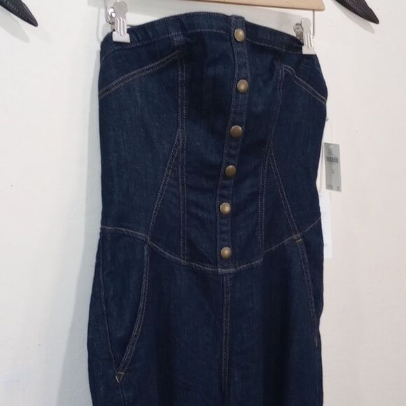 NEW! Anthropologie Pilcro Dark Denim Corset Wide Leg Jumpsuit - Size 12 - Picture 8 of 13